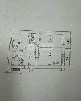 2-к квартира, вторичка, 71м2, 1/15 этаж