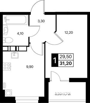 1-к квартира, вторичка, 31м2, 9/12 этаж