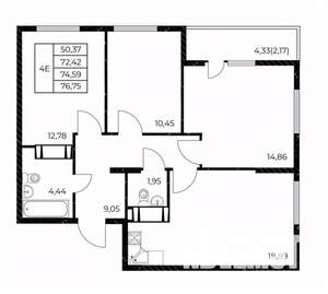 3-к квартира, строящийся дом, 77м2, 5/25 этаж