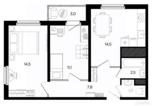 2-к квартира, вторичка, 54м2, 25/25 этаж