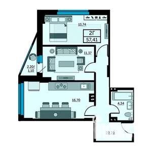 2-к квартира, сданный дом, 57м2, 12/27 этаж