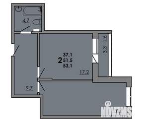 2-к квартира, вторичка, 53м2, 2/15 этаж