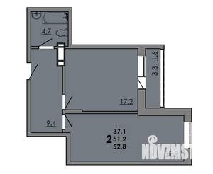 2-к квартира, вторичка, 53м2, 15/16 этаж