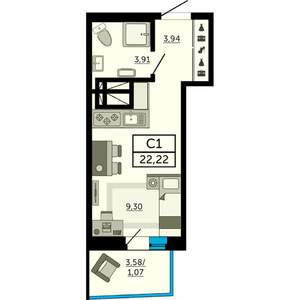 Студия квартира, строящийся дом, 22м2, 10/31 этаж