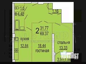 2-к квартира, вторичка, 70м2, 18/22 этаж
