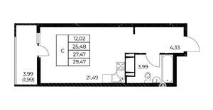 Студия квартира, вторичка, 29м2, 24/25 этаж