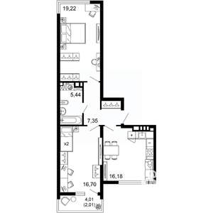 2-к квартира, вторичка, 67м2, 7/10 этаж