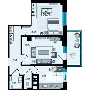 2-к квартира, вторичка, 55м2, 22/25 этаж