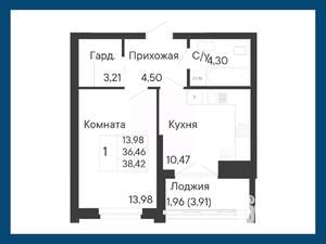 1-к квартира, вторичка, 38м2, 6/8 этаж