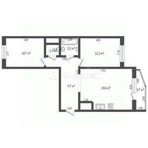 3-к квартира, вторичка, 60м2, 8/19 этаж
