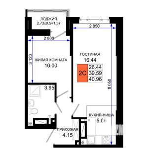 1-к квартира, вторичка, 41м2, 2/25 этаж