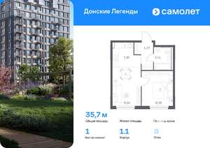 1-к квартира, вторичка, 36м2, 8/14 этаж
