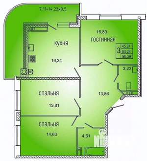 3-к квартира, вторичка, 84м2, 4/22 этаж