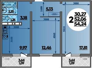 2-к квартира, вторичка, 54м2, 10/18 этаж