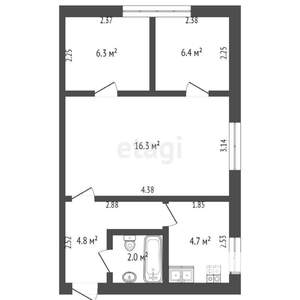 3-к квартира, вторичка, 37м2, 1/2 этаж