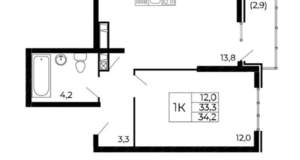 1-к квартира, вторичка, 34м2, 9/18 этаж