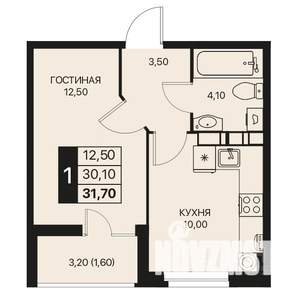 1-к квартира, строящийся дом, 32м2, 7/12 этаж