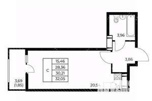 Студия квартира, вторичка, 32м2, 13/25 этаж