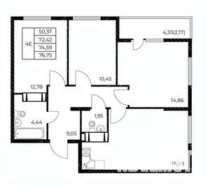 3-к квартира, вторичка, 77м2, 20/25 этаж