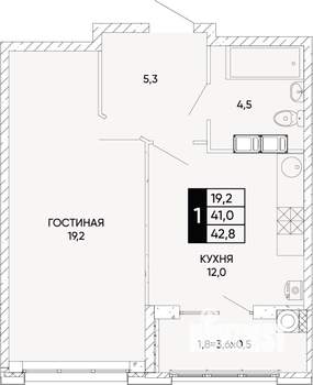 1-к квартира, вторичка, 43м2, 11/22 этаж