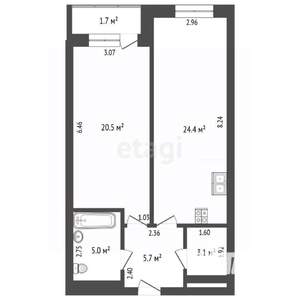 2-к квартира, вторичка, 60м2, 9/23 этаж