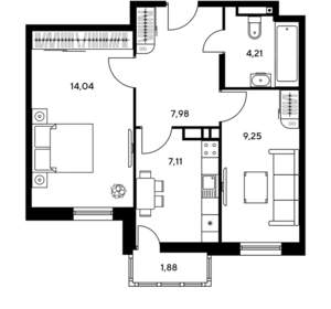 2-к квартира, вторичка, 44м2, 6/25 этаж