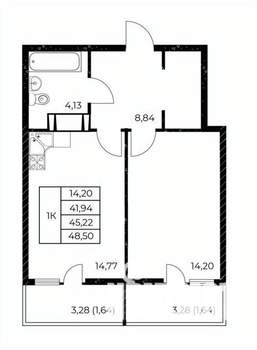 1-к квартира, строящийся дом, 49м2, 22/25 этаж