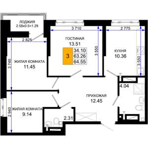 3-к квартира, вторичка, 65м2, 2/25 этаж