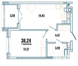 1-к квартира, строящийся дом, 38м2, 3/4 этаж
