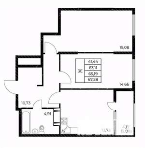 2-к квартира, вторичка, 67м2, 4/25 этаж