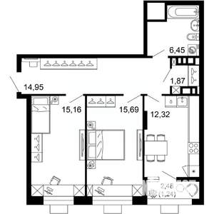 2-к квартира, вторичка, 68м2, 10/10 этаж