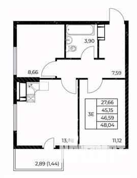 2-к квартира, вторичка, 48м2, 14/25 этаж