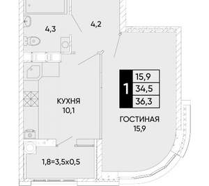 1-к квартира, вторичка, 36м2, 18/24 этаж