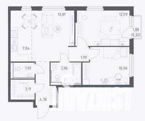 2-к квартира, строящийся дом, 60м2, 10/15 этаж