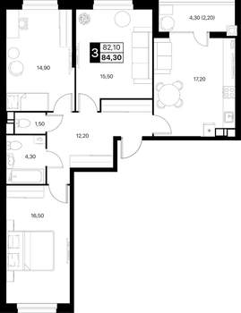 3-к квартира, вторичка, 84м2, 3/20 этаж