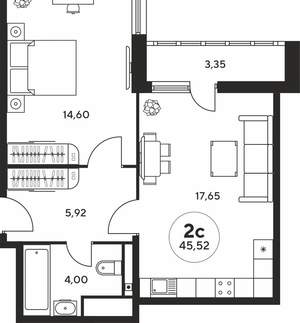 2-к квартира, вторичка, 46м2, 18/25 этаж