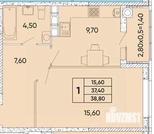 1-к квартира, вторичка, 39м2, 12/12 этаж