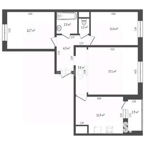 3-к квартира, вторичка, 70м2, 8/17 этаж