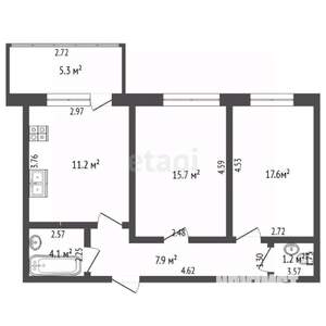 2-к квартира, вторичка, 57м2, 2/10 этаж