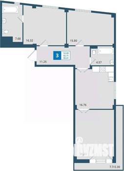 3-к квартира, строящийся дом, 95м2, 4/7 этаж