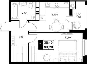 1-к квартира, строящийся дом, 41м2, 8/20 этаж