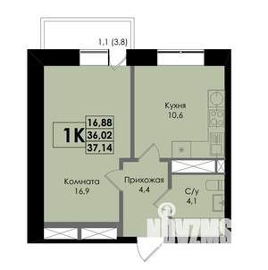 1-к квартира, вторичка, 37м2, 5/22 этаж