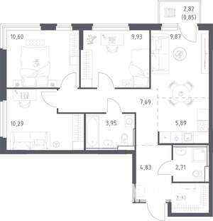 3-к квартира, вторичка, 69м2, 17/17 этаж