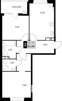 2-к квартира, вторичка, 63м2, 4/12 этаж