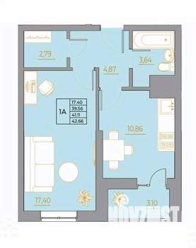 1-к квартира, вторичка, 43м2, 10/22 этаж