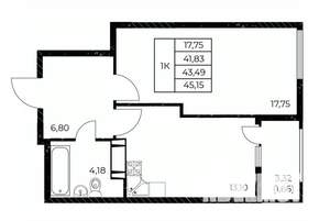 1-к квартира, строящийся дом, 45м2, 4/25 этаж