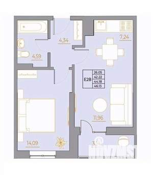 2-к квартира, вторичка, 46м2, 17/22 этаж