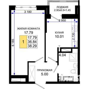 1-к квартира, вторичка, 38м2, 15/25 этаж