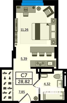 Студия квартира, вторичка, 29м2, 20/23 этаж