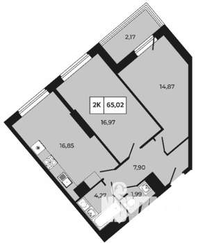 2-к квартира, вторичка, 65м2, 18/21 этаж